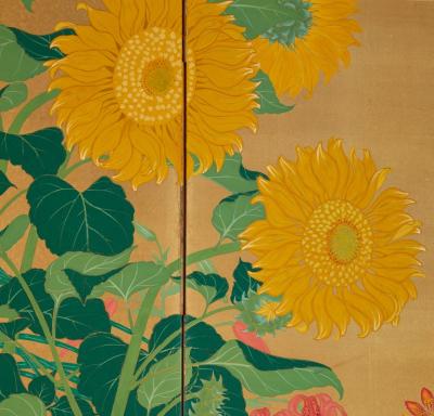 Japanese Two Panel Screen Summer Flowers