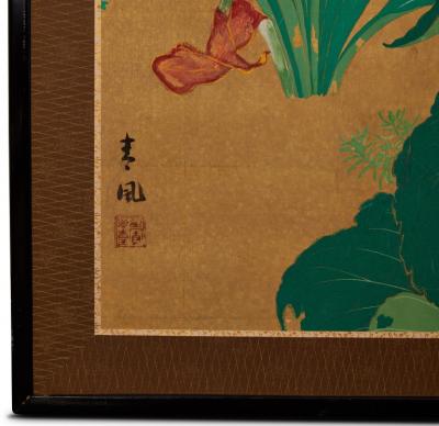 Japanese Two Panel Screen Summer Flowers