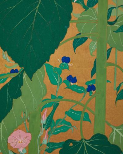 Japanese Two Panel Screen Summer Flowers