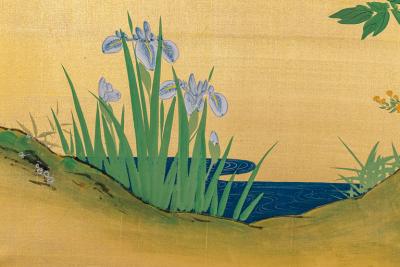Japanese Two Panel Screen Summer Flowers