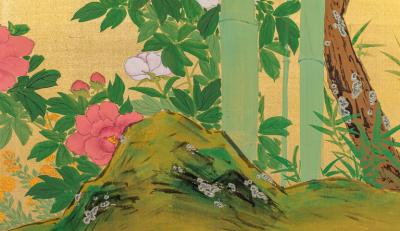Japanese Two Panel Screen Summer Flowers