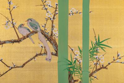 Japanese Two Panel Screen Summer Flowers