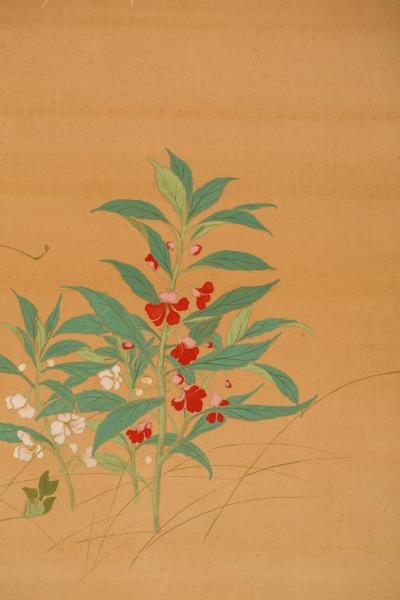 Japanese Two Panel Screen Summer Flowers on Silk