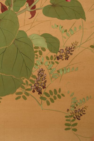 Japanese Two Panel Screen Summer Flowers on Silk