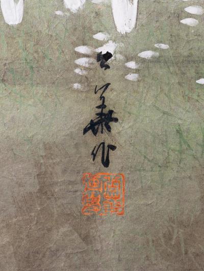 Japanese Two Panel Screen Summer Garden on Silver