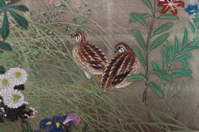 Japanese Two Panel Screen Summer Garden on Silver