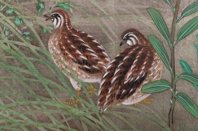 Japanese Two Panel Screen Summer Garden on Silver