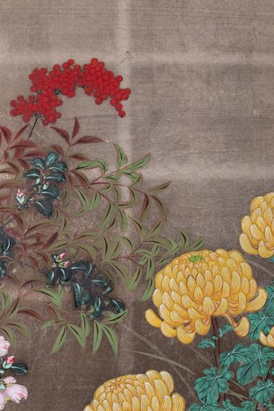 Japanese Two Panel Screen Summer Garden on Silver