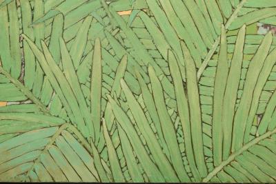 Japanese Two Panel Screen Swallows in Tropical Landscape