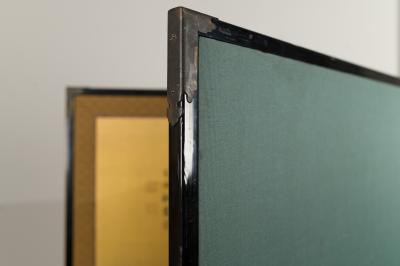 Japanese Two Panel Screen Temples Through Misty Forest