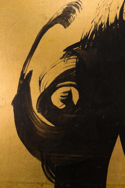 Japanese Two Panel Screen Three Jewels of Buddhism