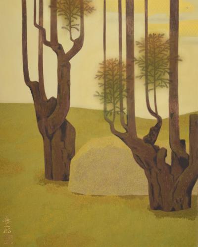 Japanese Two Panel Screen Topiary Pine by River s Edge