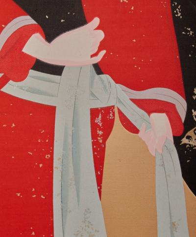 Japanese Two Panel Screen Two Geishas with Gold Butterflies