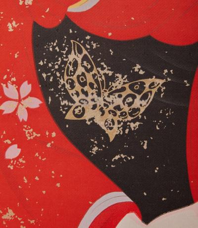 Japanese Two Panel Screen Two Geishas with Gold Butterflies