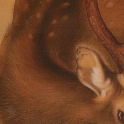 Japanese Two Panel Screen Wading Deer