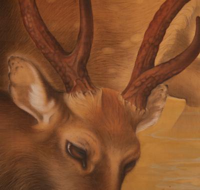 Japanese Two Panel Screen Wading Deer