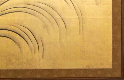 Japanese Two Panel Screen Waves on Gold