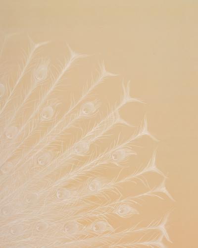 Japanese Two Panel Screen White Peafowl in Courtship Display