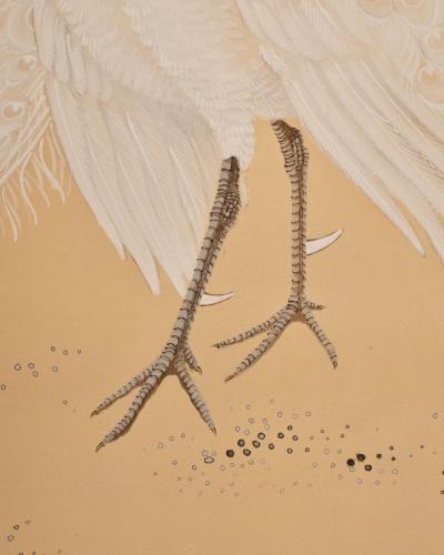 Japanese Two Panel Screen White Peafowl in Courtship Display