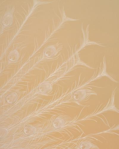 Japanese Two Panel Screen White Peafowl in Courtship Display
