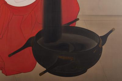 Japanese Two Panel Screen Woman Washing Her Hair By Candlelight