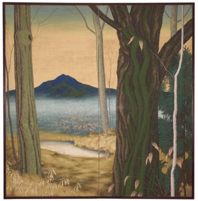 Japanese Two Panel Screen Woodland Dream