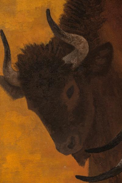 Japanese Two Panel Screen Yagyu Wild Ox 