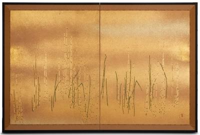 Japanese Two Panel Screen Young Bamboo
