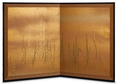 Japanese Two Panel Screen Young Bamboo