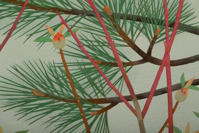 Japanese Two Panel Screen Young Pine in Snow