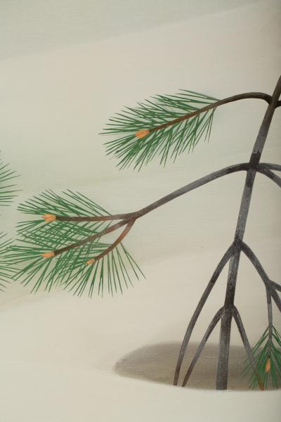 Japanese Two Panel Screen Young Pine in Snow