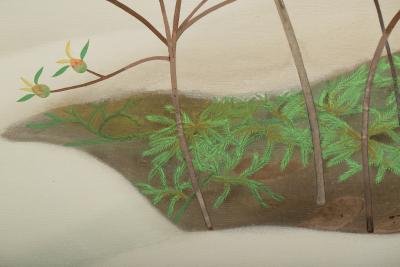 Japanese Two Panel Screen Young Pine in Snow