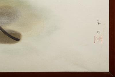 Japanese Two Panel Screen Young Pine in Snow