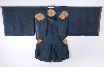 Japanese Two Piece Indigo Asa Kyogen Festival Costume Meiji Period