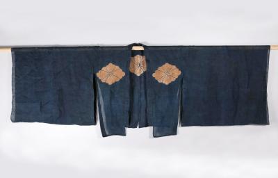 Japanese Two Piece Indigo Asa Kyogen Festival Costume Meiji Period