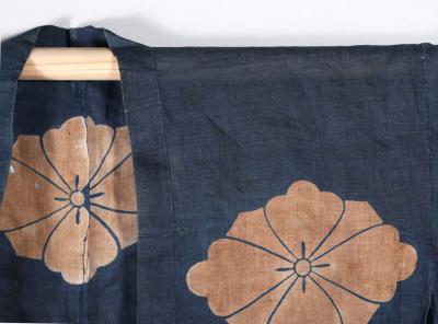 Japanese Two Piece Indigo Asa Kyogen Festival Costume Meiji Period