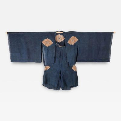 Japanese Two Piece Indigo Asa Kyogen Festival Costume Meiji Period