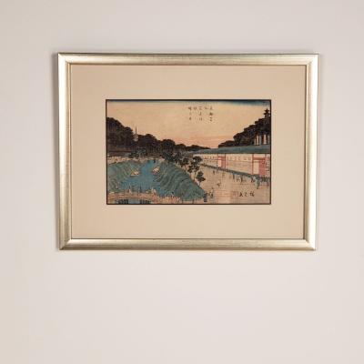 Japanese Ukiyoshi Painting of Akaban Bridge Hiroshige 19th Century
