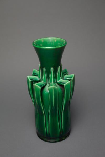 Japanese Very Unusual Awaji Ware Green Vase
