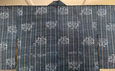 Japanese Woven Linen Kimono with Katazome Stencil Designs
