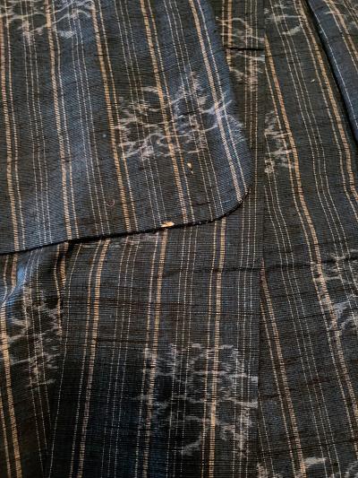 Japanese Woven Linen Kimono with Katazome Stencil Designs