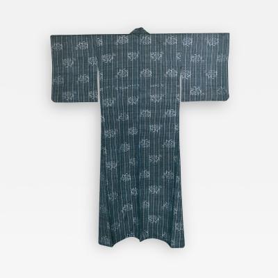 Japanese Woven Linen Kimono with Katazome Stencil Designs