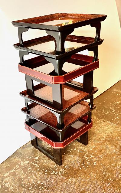 Japanese lacquer Footed Trays Set of Three