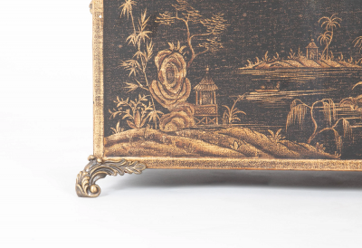 Japanned and Gilt Metal Canterbury or Utility Bin