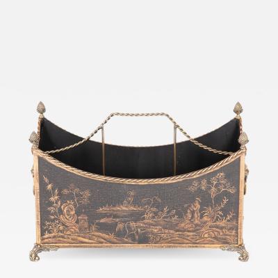 Japanned and Gilt Metal Canterbury or Utility Bin