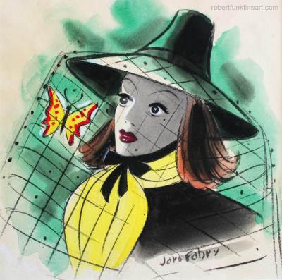 Jaro Fabry Colliers Magazine Cover Illustration Woman with a butterfly in her hat 