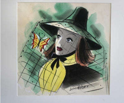 Jaro Fabry Colliers Magazine Cover Illustration Woman with a butterfly in her hat 
