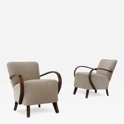 Jaroslav m dek 1950s Pair Of Upholstered Armchairs By J Halabala