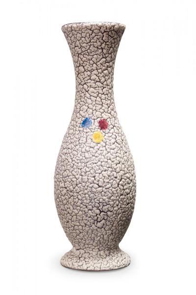 Jasba German Mid Century White Crackle and Primary Color Dot Design Footed Ceram