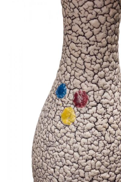Jasba German Mid Century White Crackle and Primary Color Dot Design Footed Ceram